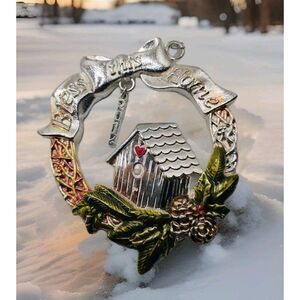 LENOX 2015 Annual Bless This Home Christmas Tree Ornament Silver Plate Wreath